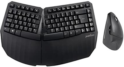 Perixx PERIDUO-813B ES, Set of Compact Ergonomic Keyboard and Wireless Vertical Mouse with 6 Buttons – Black – QWERTY Spanish