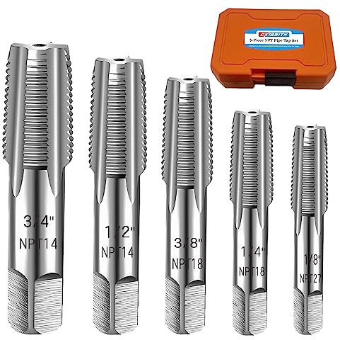 DKIBBITH Lot de 5 tarauds NPT de 0,3 cm, 1/4, 3/8, 1/2, 3/4 en acier au carbone, ensemble de tarauds de plomberie pour filetage précis, plombiers, mécaniciens, outils de coupe de filetage