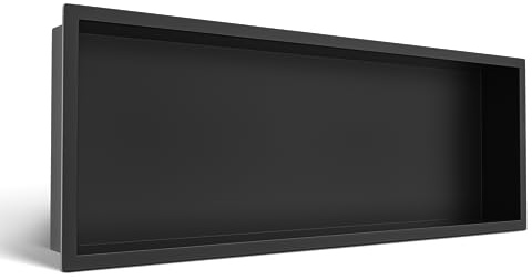 Balneo WALL-BOX ONE Nicchia per Doccia a Parete in Acciaio Inox Nero, Impermeabile, Installazione in Nicchia Flessibile, 90x30x7cm, Nero, Nicchia per Utensili da Bagno, Senza Piastrelle