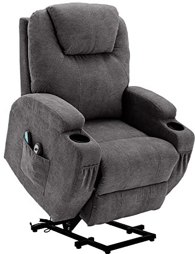 BTM Power Lift Recliner Chair Massage Chair for Elderly, Electric Lift Chair with Heat and Massage, Fabric Recliner Sofa with 2 Cup Holders, Side Pockets & Remote Control for Living Room