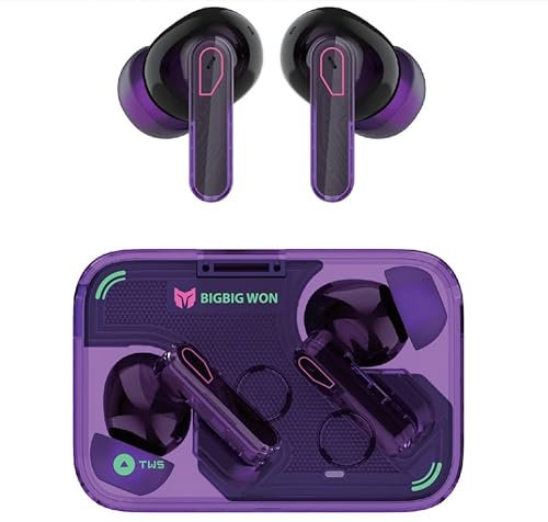 BIGBIG Won True Wireless Geräuschunterdrückung Transparent Bluetooth Kopfhörer, Geräuschunterdrückung Bluetooth 5.3 In-Ear-Kopfhörer, Gaming/Musik Dual-Mode leichte lila Ohrhörer für iPhone/Android/PC