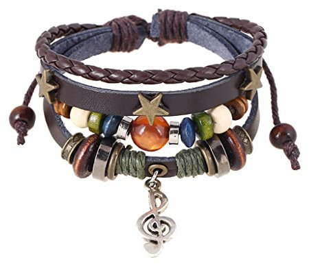 FUZYXIH Gypsy Hippie Design Perlen Vintage Armband Legierung Musiknote Leder Verstellbares Anhänger Armband Für Frauen Perlenarmband