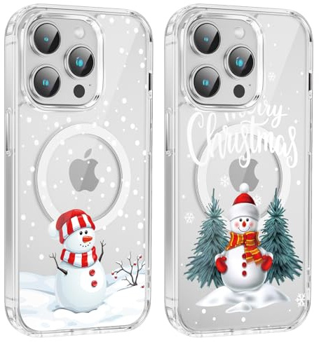 Xylota 2 Stück Magnetisch Hülle für iPhone 14 Pro 6.1 '' [Kompatibel mit MagSafe], Weihnachten Transparent Handyhülle, TPU Stoßfeste Weihnachtsmann Mode Christmas Klare Schutzhülle ，Schneemann