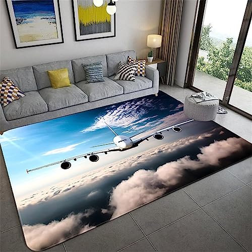 3D Kreatives Flugzeug Kinder Jungen Teppich Dekoration Schlafzimmer Kinderzimmer Wohnzimmer,Modern rutschfest Waschbar Flanell Kinderteppiche 140 X 200 cm -5F9L/M5F
