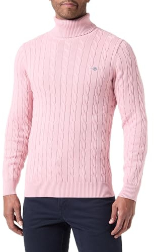 GANT Cotone Cable Turtle Neck Pullover, Rosa Polvere, XL Uomo