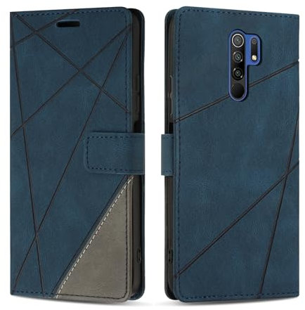 SONWO Coque pour Redmi 9 / Redmi 9 Prime/Xiaomi Poco M2, Protection Housse Etui en Cuir PU Portefeuille avec Emplacements Cartes et Fonction Support pour Redmi 9, Bleu