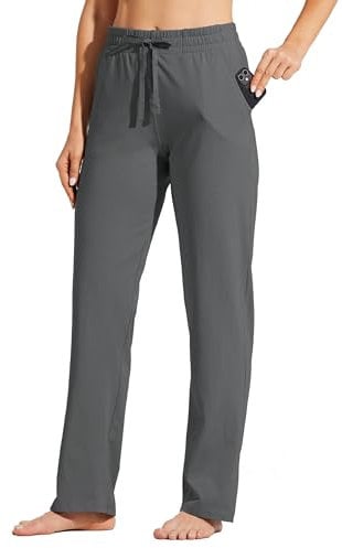 WILLIT Jogginghose Damen Baumwolle Trainingshose Lang Freizeithose Sporthose Yogahose gerades Bein Sport Lounge Sweatpants Kordelzug mit Taschen Dunkelgrau L
