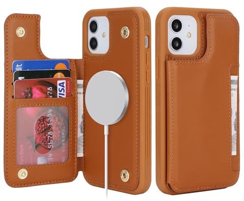 SailorTech for iPhone 12 Case with Credit Card Holder Magsafe, iPhone 12 Pro Phone Leather Case for Women Compatible mag safe Card Slots Durable Shockproof Wallet Case - Brown