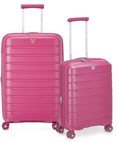 RONCATO B-FLYING Set 2 trolley Medio e Cabina Espandibili 4 Ruote, Rigidi con Chiusura TSA - MAGENTA