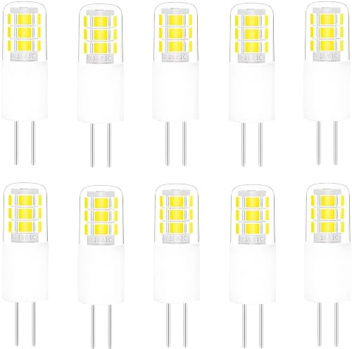 Jiotouhu G4 LED Lampe, 10er 6000K 200lm Led Leuchtmittel, 2W Glühbirne Kaltweiß Ersatz 20W Halogenlampen, AC/DC 12V Birne Kein Flackern Nicht Dimmbar Geeignet für Wohnzimmer, Schlafzimmer