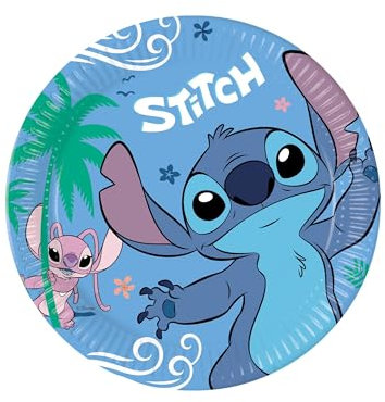 Procos Stitch - Platos de papel de 23 cm, 8 unidades, desechables, personaje con licencia, azul, redondo, cumpleaños, fiesta temática