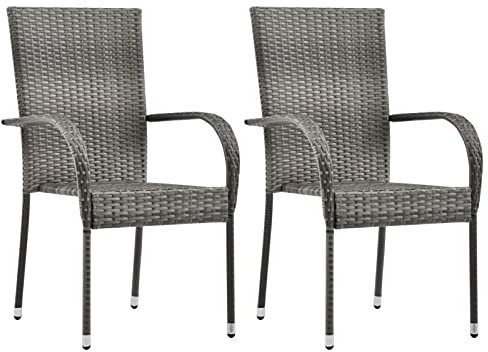 Tidyard 2 STK. Gartenstühle Stapelbar Gartenstuhl Gartensessel Rattansessel Outdoor Sessel Balkon Stühle Gartenmöbel Set Stapelstühle Garten Esstühle Terassenstuhl Esszimmerstuhl Grau Poly Rattan