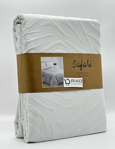 Riad Arredo Trapuntino Matrimoniale Minimal Tinta Unita Primaverile Estivo Leggero - Copriletto Trapuntato in Morbida Microfibra (Safari Bianco)