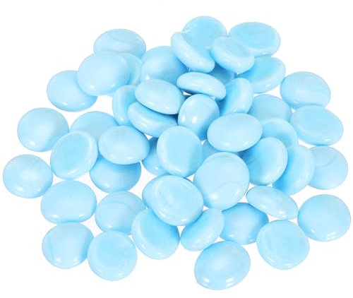 sourcing map Decorative Flat Glass Marbles 17-19mm Rock Vase Filler Beads Pebbles Blue for Fish Tank Table Scatter Decor, 50Pcs
