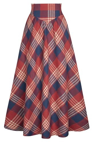 Weihnachten Mittelalter Rock Rockabilly Swing mit Taschen Winter Plaid Skirt Rot Plaid S