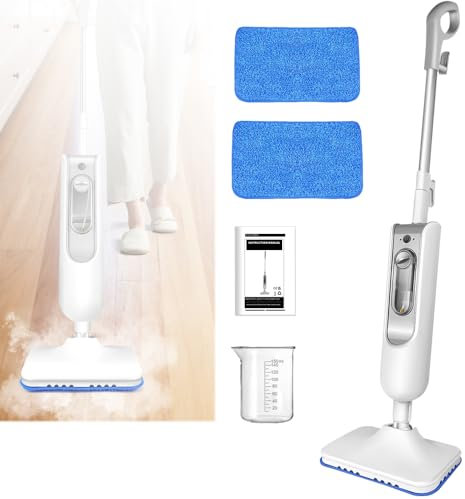 Qimu 1500W Dampfreiniger entfernt bis zu 99,9% der Bakterien und Voran, Dampfbesen Reiniger Dampf Mop Boden&Hand-dampfreiniger für Tiefenreinigung alle Böden Hartholz Fliesen, 400ML Tank, 2 Mopptuch