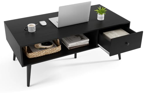 LIFEZEAL Couchtisch Rechteckig, Wohnzimmertisch aus Holz, Sofatisch Teetisch mit Stauraum, Industrielles Design, 109 x 55 x 39,5 cm (Schwarz)