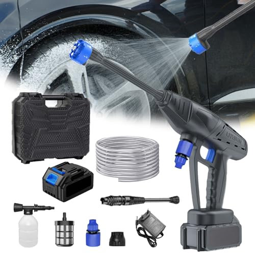 Idropulitrice a Batteria,Idropulitrice Elettrica portatile con Tubo da 5M,Idropulitrice Senza Fili,Idropulitrici Professionale Per Pulizie Esterni Giardino Auto