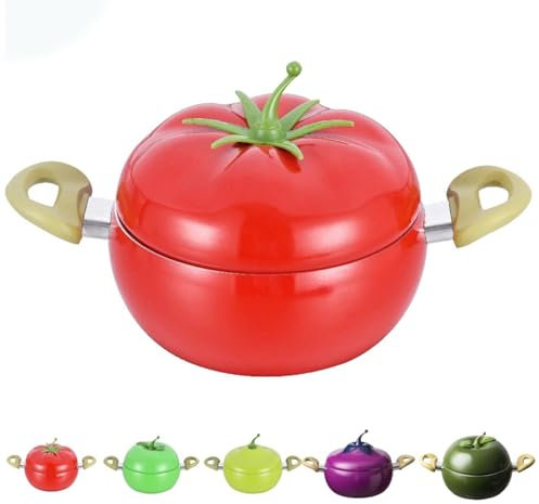 Olla de hierro fundido esmaltado para tomate y cocotte, bonita olla de sopa antiadherente con tapa, olla multifunción con asas dobles (tomate rojo) (tomates-a)