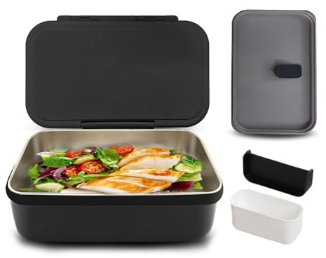 EAZHOP Lunchbox 900ml Brotdose mit Fächern, Brotdose Erwachsene, Mikrowellen Und SpüLmaschinenfest,BPA-Frei Und Wiederverwendbar für Kinder und Erwachsene (Schwarz)