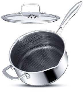 Saucepot with lid 24cm/4L | Non-stick Sauce Pan for Induction, Gas, Electric Hobs |Cooking Pot with Pour Spout |Stay Cool Twin Handle | Anti Scratch |Oven Safe | Honey Comb German Engineering | Chemic