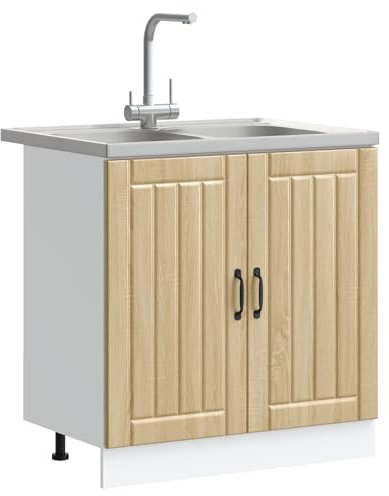 vidaXL Sonoma Eichen-Spülenschrank | Holzwerkstoff Küchenlagerung | Höhenverstellbare Füße | Reichlich Platz | 80 x 46 x 81,5 cm | Einheit mit Türen für unter Moderne