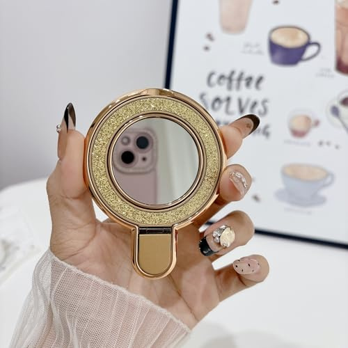 Generisch Smartphone-Ringhalter, klappbarer Fingerhalter, Handyhalter mit Spiegeldesign, für intelligentes Universal-Handyzubehör(Gold)