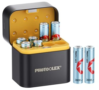 PHOTOOLEX Piles Rechargeables AA Lithium Lot de 8 avec Chargeur, 3000 mWh Haute capacité Sortie 1,5 V AA avec 1600+ Cycles, li-ION Batterie avec boîtier de Charge et de Rangement intégré