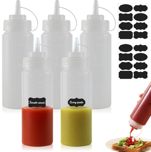 FYting Squeezer,5 Pezzi Dosatore Olio 350ml,Squeeze Bottle,Bottiglia Squeeze di Plastica,Biberon Cucina,con 2 Su Scala, Libera Bpa, Perdite,per Ketchup, Senape, Maionese, Olio DOliva (12 Once)