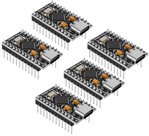 YELUFT Lot de 5 microcontrôleurs Pro Micro 32U4 pré-soudés 5 V 16 MHz Interface USB-C Compatible avec Arduino IDE