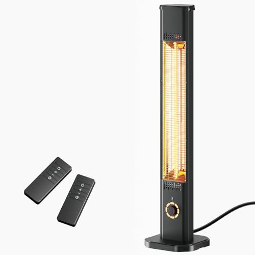 Heizstrahler Terrasse 2000W, Infrarot Standheizstrahler Outdoor mit 8 Heizstufen, 8H Timer, 1s Heizung Kohlenstofffaser-Rohr-Heizung, IP65 Wasserdicht Terrassenstrahler Innen & Außen, Balkon