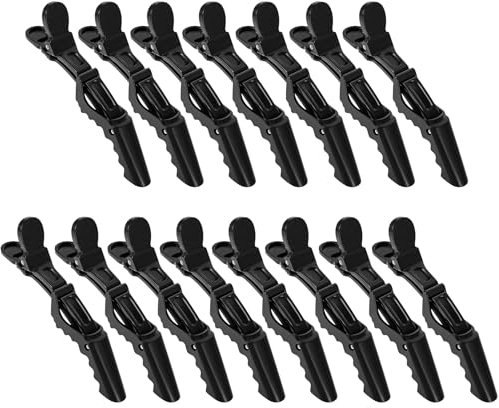 15 Stück Abteilklammern Friseur Styling Haarklammern Kunststoff Hair Clips Haar Klammern Krokodil Haarspangen Professionelle Haarklipse Damen Friseur Zubehör für Salon (Schwarz)