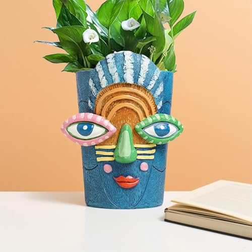 Pot de fleurs abstrait, pot de fleurs en forme de tête Picasso pour plantes d'intérieur, pot de fleurs amusant pour plantes grasses colorées pour jardin et décoration d'intérieur (F)