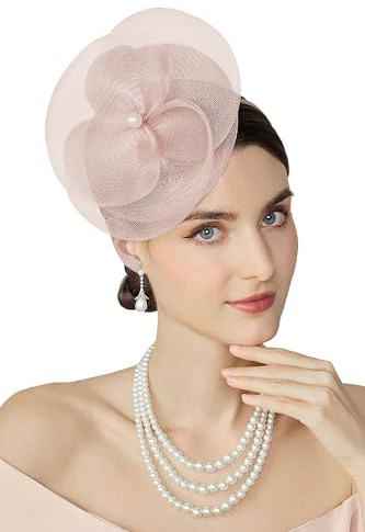BABEYOND Fascinator Hut für Damen Mesh-Blumen Stirnband Hüte, Elegante Kopfbedeckung mit Haarclip für Hochzeiten Damen Race Day, Cocktail Party Nude-Rosa
