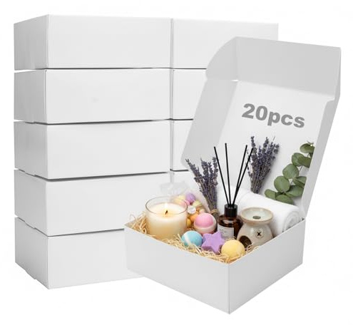 20Pcs White Kraft Gift Boxes, 15x10x4cm Kraft Gift Boxes with Lids, Easy Assemble Corrugated Cardboard Shipping Box for Parties Birthdays Weddings Holidays