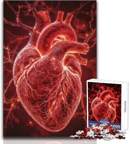 1000-teiliges Puzzle für Erwachsene Anatomisches Herz mit Venen und Arterien – Lernspiel, Stressabbau, Geschenkidee zum Geburtstag, Größe 38x26cm