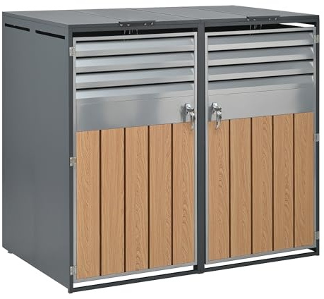 RAPRAP Mülltonnenbox 2Er Für 2 Mülltonne Bis 240L Mit Klappdeckel, Lüftungsöffnung Mit Lamellen, Trash Storage Compartments,Abschließbar, Zwei Türen, Garten Müllbox, Mülltonnenverkleidung,2 Bin