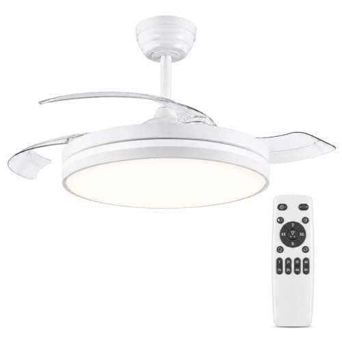 MAKA Ventilatore Ultra Silenzioso da Soffitto con Luce Led 60 watt, 6 Velocità - 3 Pale PVC Reversibili - Motore 30 watt - 220V IP20, Plafoniera Dimmerabile (Luce 60 w - Motore 30 w)