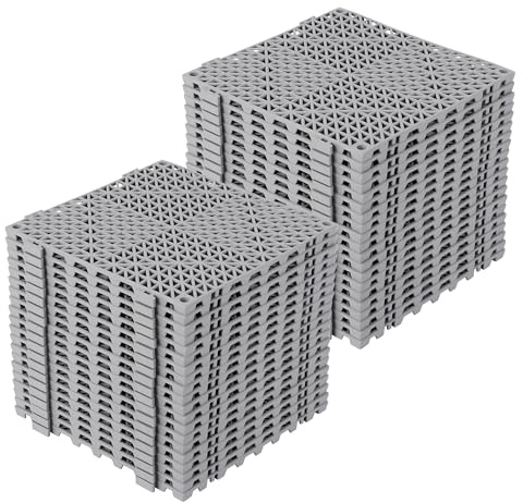 Acekool Lot de 50 dalles de sol emboîtables PVC souple 30 x 30 cm - drainage perforé, antidérapantes, amortissantes - douche/piscine/garage/salle de sport - 50 dalles grises