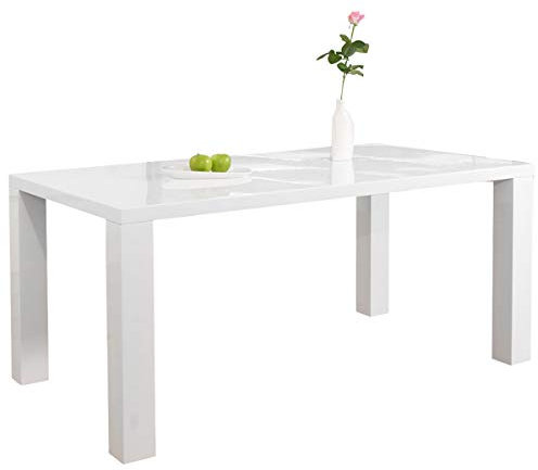 Ess-Tisch weiß Hochglanz aus MDF-Holz 140x90 cm recht-eckig | Luca | Moderner Küchen-Tisch weiss | Vierfußtisch Hochglanz weiß lackiert | Designer Esszimmertisch mit strahlender weißer Farbe