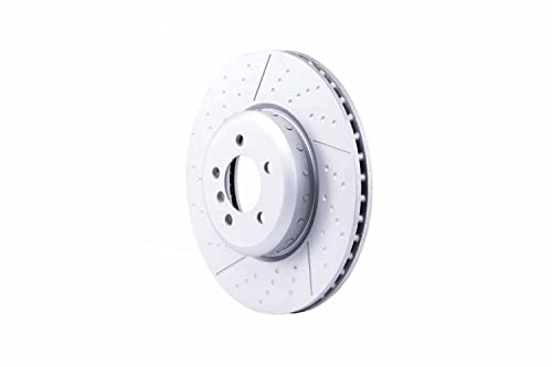 HELLA 8DD 355 120-771 Brake Disc - 65140PRO_HC - High-carbon - Coated - 370mm - 30mm - internally vented/Drilled dimples/slotted/two-part brake disc - for e.g. BMW
