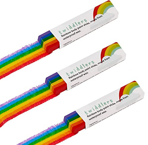 THE TWIDDLERS Set of 3 Rainbow Flag Colours Face & Body Paint Stick for Pride Celebrations, Festivals, Parades - Waterproof LGBTQ Make Up Accessories for Parties