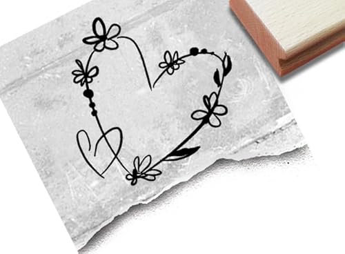 Stempel Herz mit Blumen - Motivstempel Blumenherz Herzstempel - Geschenk Liebe Valentinstag Verlobung Hochzeit Karten Basteln Tischdeko - zAcheR-fineT