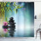 ABAKUHAUS Spa Duschvorhang, Hibiscus Bambus auf dem Wasser, Stoffliches Gewebe Badezimmerdekorationsset mit Haken, 175 x 240 cm, Petrol Blue Lime Grün