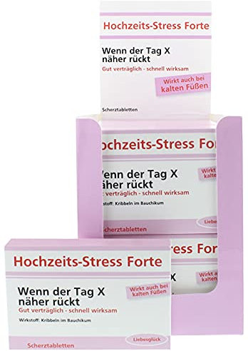 Lustige Pillen Hochzeits-Stress Forte Pille 2er Set, Schoko Tabletten als Geburtstagsgeschenk. Spaß, Anti Stress, gute Laune, Junggesellenabschied Mann und Frau. Erfurth Fun® Schoko Drops