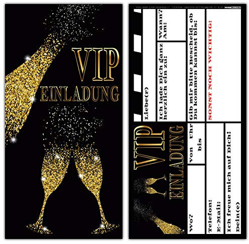 14er Set VIP EINLADUNG BUBBLES - Premium Einladungskarten in Schwarz & Gold für V.I.P. Party Silvester-Party Einweihung Geburtstag von Breitenwerk