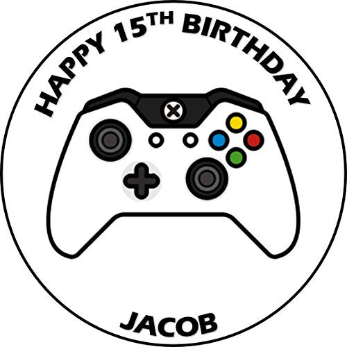 Gaming Controller Icing or wafer circle round edible cake topper Personalised (Icing)
