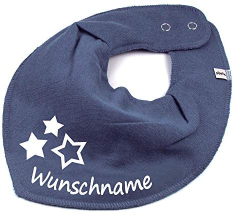 HALSTUCH mit Namen oder Text personalisiert für Baby oder Kind aus Baumwolle in Einheitsgröße 3 Sterne dunkelgrau