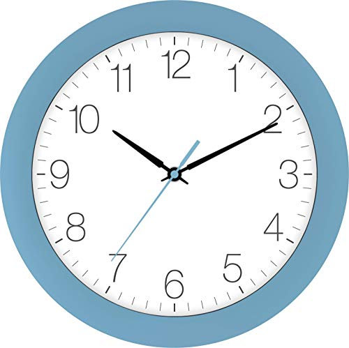 Eurotime Funkwanduhr, 30 cm, Hellblau Blau, Kunststoffgehäuse, gewölbtes Echtglas, automatische Zeitein- und Zeitumstellung von Sommer- und Winterzeit, klares Zifferblatt, 52800-08-2