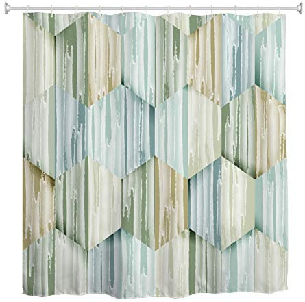 A.Monamour Duschvorhang Aquarell Handbemalt Marmor Stein Textur Geometrische Sechseck Muster Wasserdicht Polyester Duschvorhang Für Bad Badewanne Zubehör 180X200 cm / 72 X 78